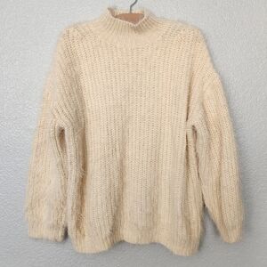 Cream Shag Knit Mock Neck Sweater